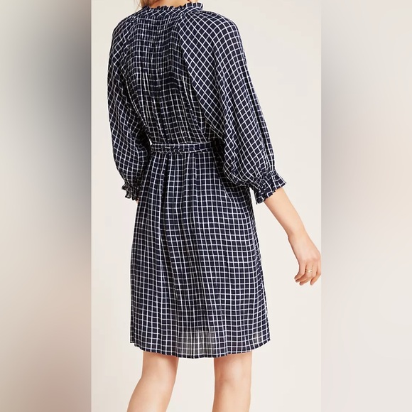 NWT Anthropologie Maeve Navy and White Sara Smocked Shirtdress - Picture 2 of 8